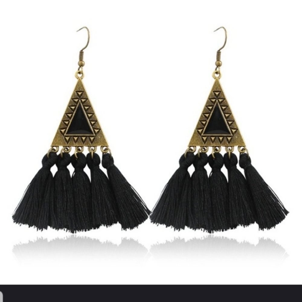 Lovely Black colored Bohemian tassel earrings